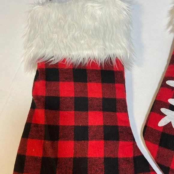 Red and Black Buffalo Plaid Christmas Santa Stockings. Faux Fur Trim 18"L x 7.5W - Picture 10 of 11